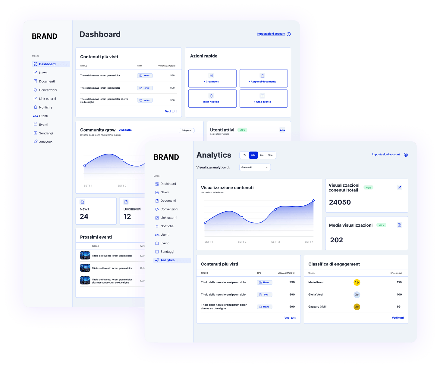 Interfaccia web di CommLine con pannello invio notifiche e gestione contenuti