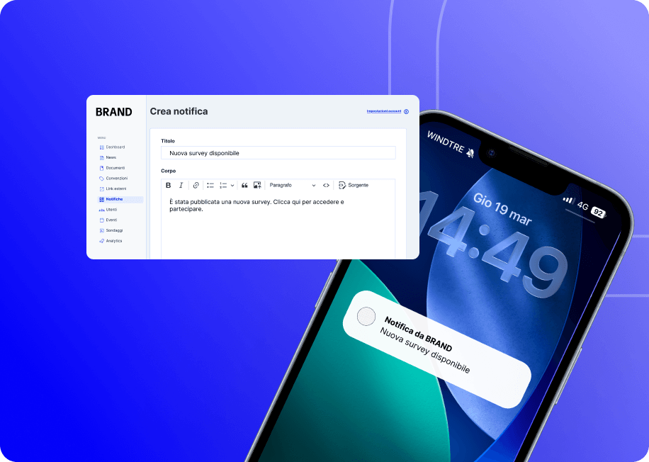 Anteprima app mobile CommLine su smartphone con notifica di messaggio